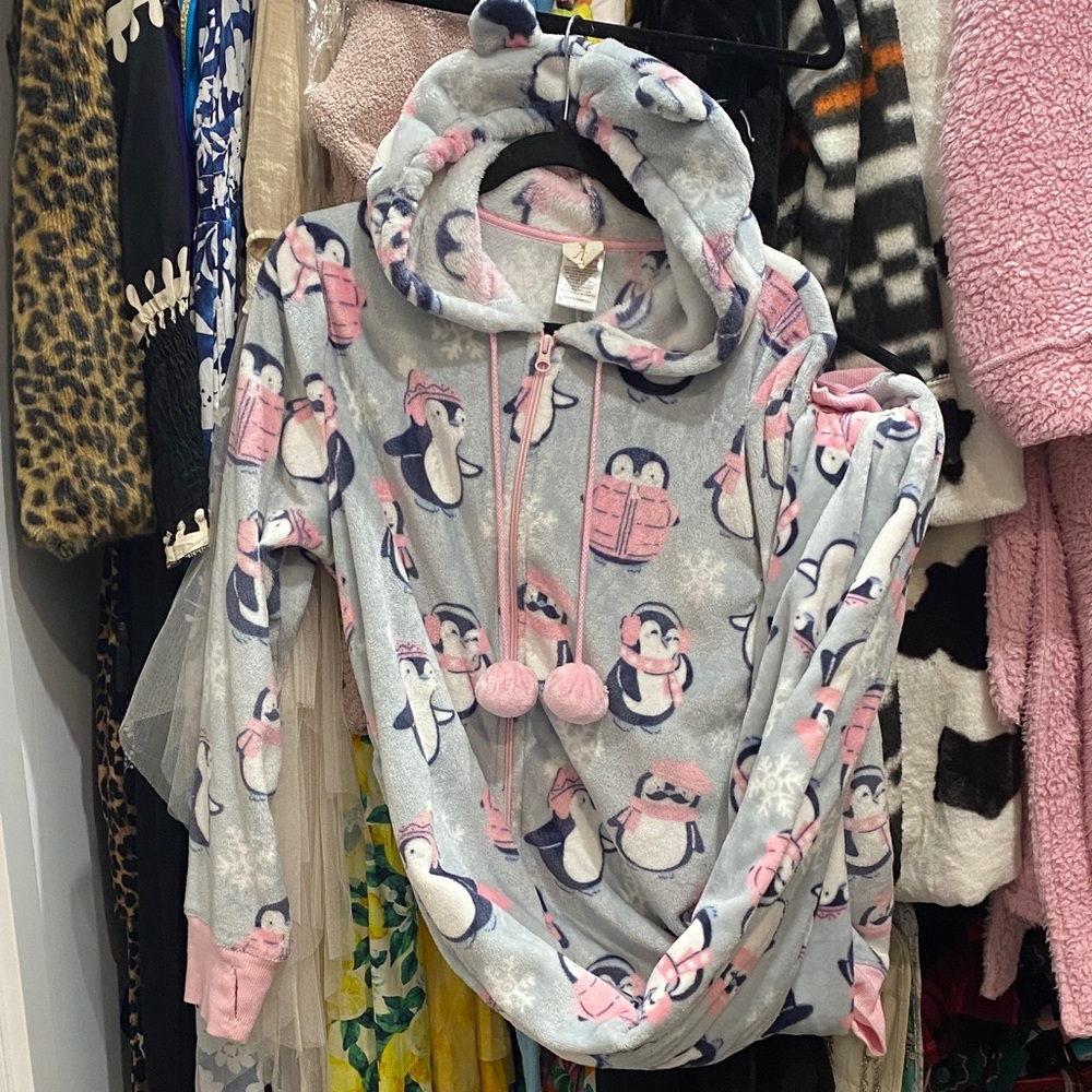 munki munki Pink penguins Fleece Onesie